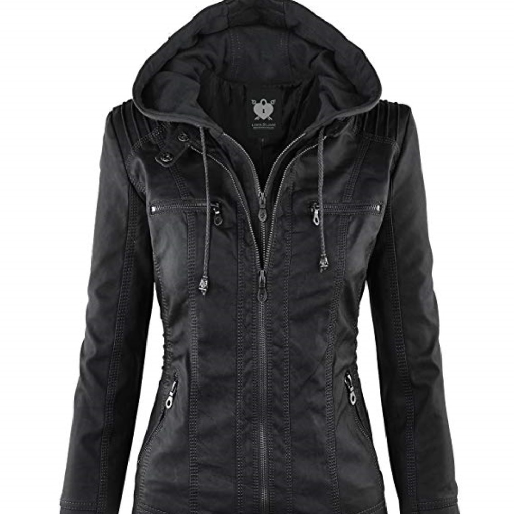 Made by Johnny Hooded Faux Leather Moto Jacket